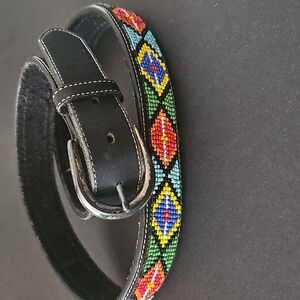 Vintage GAP Beaded Leather Belt Buckle, Size XL